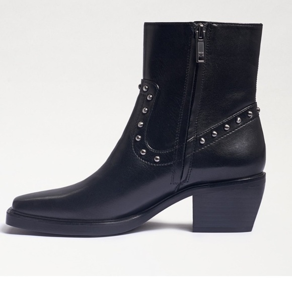 Sam Edelman Bernie black leather fringe studded square front western booties 6 M - Picture 4 of 13